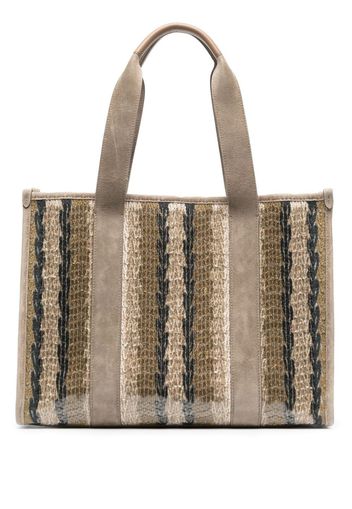 Brunello Cucinelli sequin-embroidered striped tote bag - Toni neutri