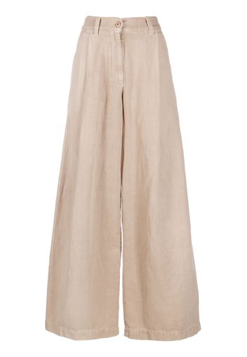 Brunello Cucinelli cotton-linen wide-leg trousers - Marrone