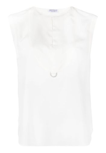 Brunello Cucinelli Monili-detail sleeveless silk blouse - Bianco