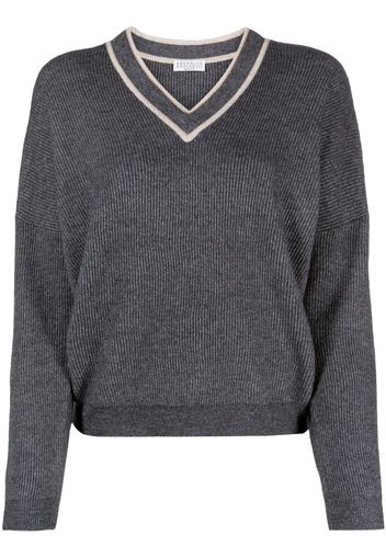 Brunello Cucinelli ribbed V-neck jumper - Blu