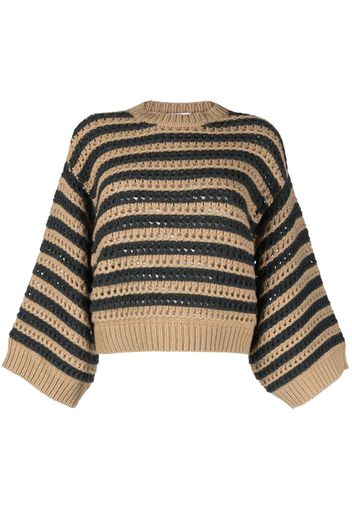 Brunello Cucinelli striped crochet wool-blend jumper - Toni neutri