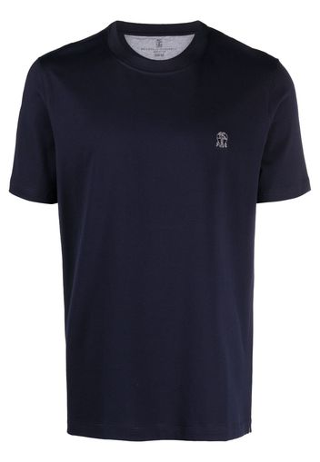 Brunello Cucinelli logo-embroidered cotton T-shirt - Blu