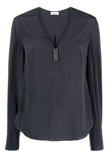 Brunello Cucinelli bead-detail silk blouse - Blu