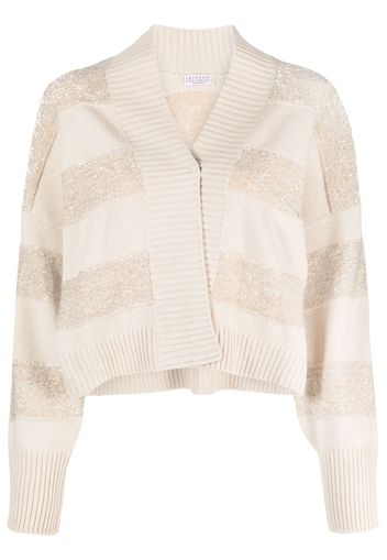 Brunello Cucinelli striped sequin-embellished cardigan - Toni neutri