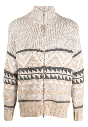 Brunello Cucinelli intarsia-knit cashmere zipped cardigan - Toni neutri