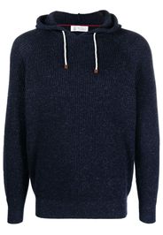 Brunello Cucinelli rib-knit drawstring hoodie - Blu