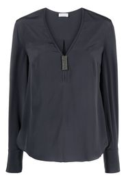 Brunello Cucinelli bead-detail silk blouse - Blu