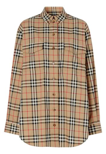 Vintage Check Stretch Cotton Oversized Shirt