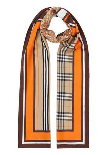 Foulard con monogramma, righe e motivo tartan