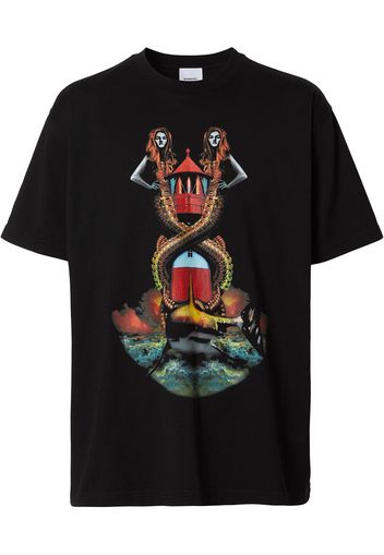 Burberry mermaid-print oversized T-shirt - Nero