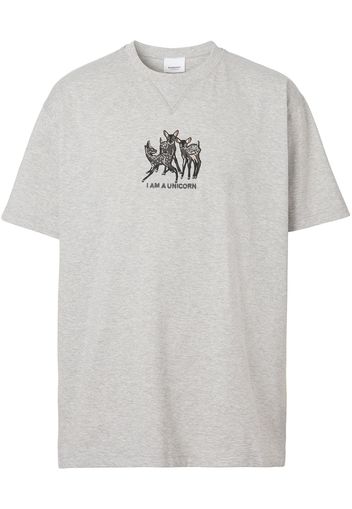 Burberry deer-embroidered cotton T-shirt - Grigio