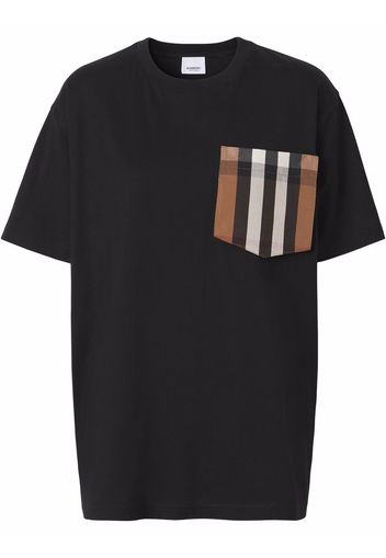 Burberry T-shirt con taschino a quadri - Nero