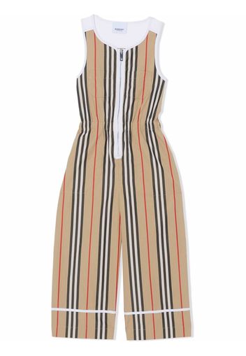 Burberry Kids Icon-stripe cotton jumpsuit - Toni neutri