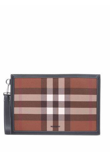 Burberry check-pattern leather pouch - Marrone