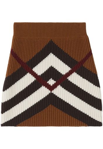 Burberry Chevron Check ribbed-knit mini skirt - Marrone