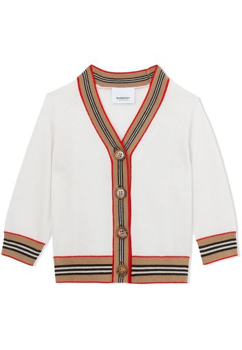 Burberry Kids Icon Stripe-trim wool cardigan - Bianco