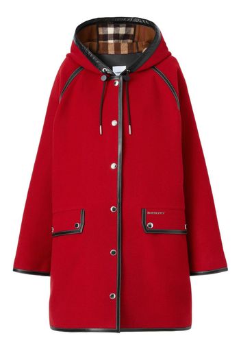 Burberry logo-plaque hooded virgin wool coat - Rosso