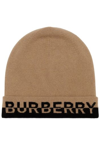 Burberry embroidered-logo knitted beanie - Marrone