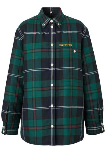 Burberry Giacca-camicia a quadri con ricamo - Verde