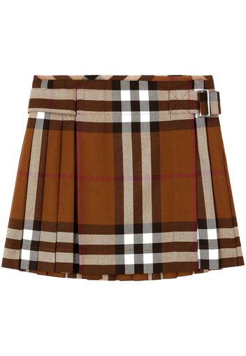 Burberry checked pleated wool mini skirt - Marrone