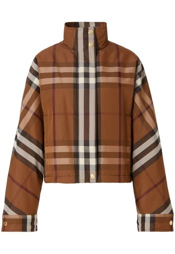 Burberry check funnel-neck cropped jacket - Marrone