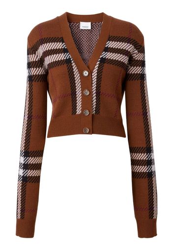 Burberry check wool jacquard cropped cardigan - Marrone