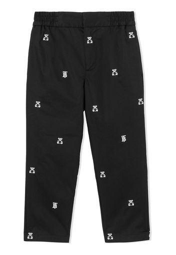 Burberry Kids Thomas Bear embroidered straight-leg trousers - Nero