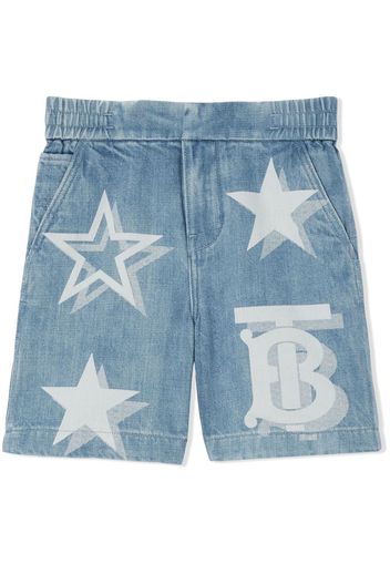 Burberry Kids Shorts denim con stampa - Blu