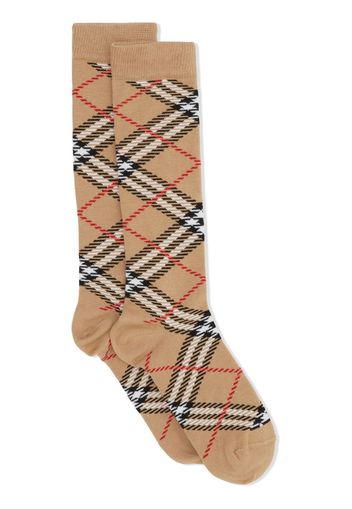 Burberry Kids checked cotton-blend socks - Marrone