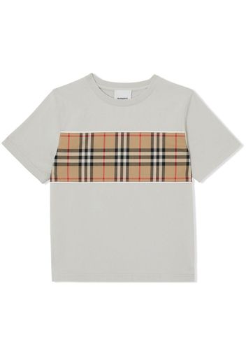 Burberry Kids check panel T-shirt - Grigio