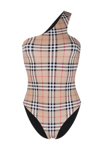 Burberry Check Stretch Nylon Asymmetric Swimsuit - ARCHIVE BEIGE IP CHK