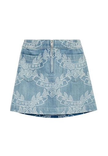 Burberry Kids crest-print denim skirt - Blu