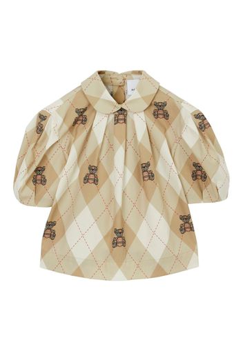 Burberry Kids Thomas Bear Argyle cotton blouse - SOFT FAWN IP PAT