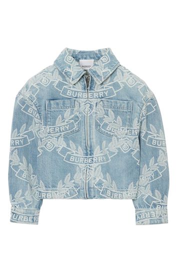 Burberry Kids Oak Leaf Crest print denim jacket - PALE BLUE IP PAT