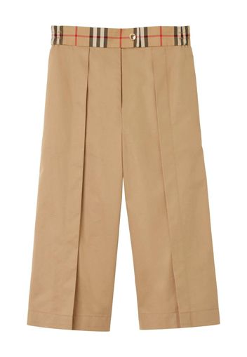 Burberry Kids Check Detail Cotton Wide-leg Trousers - ARCHIVE BEIGE