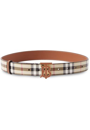 Burberry checked monogram-plaque leather belt - VCHECK / BRIAR BROWN