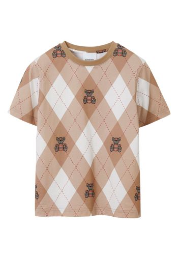 Burberry Kids Thomas Bear Argyle Print Cotton T-shirt - SOFT FAWN IP PAT