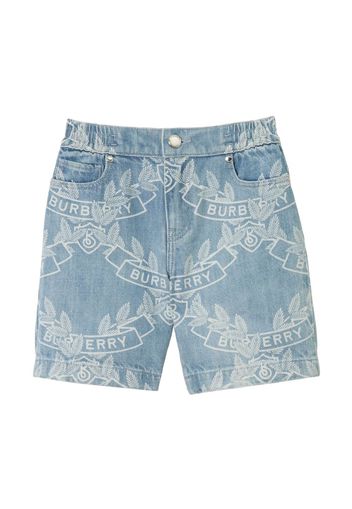 Burberry Kids Oak Leaf Crest print denim shorts - PALE BLUE IP PAT