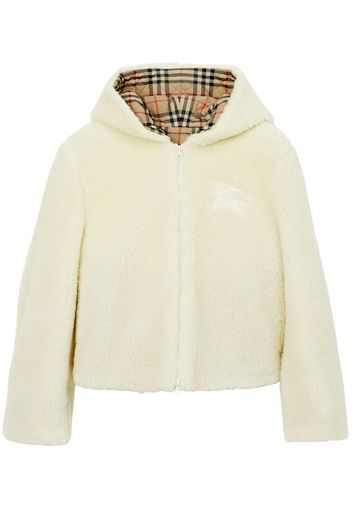 Burberry EKD-embroidered fleece hooded jacket - Bianco