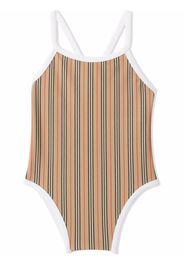 Burberry Kids Icon-Stripe swimsuit - Marrone