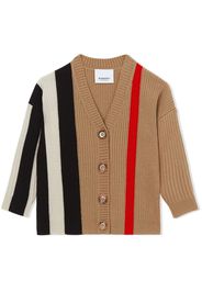 Burberry Kids Cardigan a righe con scollo a V - Marrone