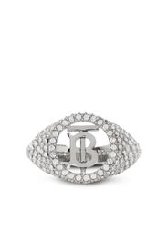 Burberry crystal-embellished signet-band ring - Argento