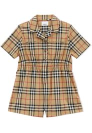 Burberry Kids Tuta corta con motivo Vintage Check - Marrone