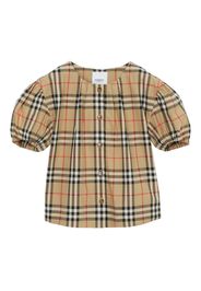 Burberry Kids checkered cotton twill blouse - Marrone