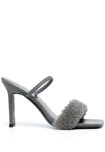 BY FAR shearling strap open toe heels - Grigio