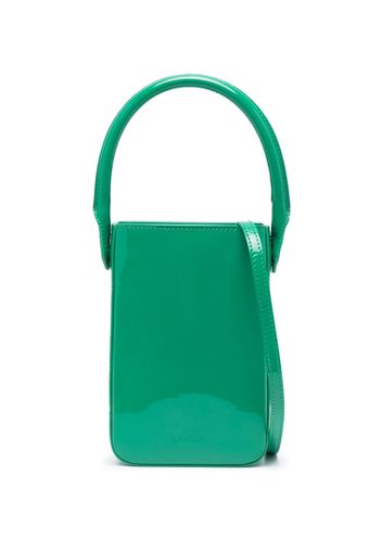 BY FAR mini patent-leather tote - Verde