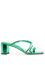 BY FAR June 65mm metallic-effect mules - Verde