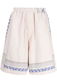 By Walid floral-embroidered linen drop-crotch shorts - Toni neutri