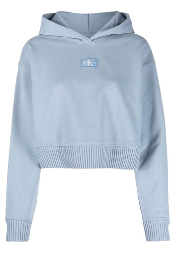 Calvin Klein Jeans logo-patch cropped hoodie - Blu