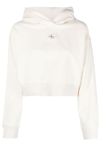 Calvin Klein Jeans logo-patch cropped hoodie - Bianco